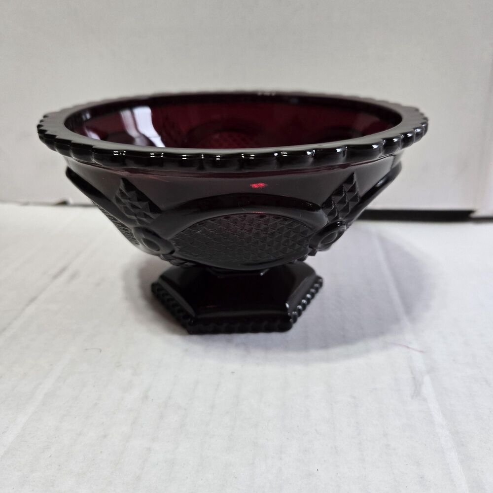 Vintage Avon 1876 Cape Cod Ruby Red Glass 6" Footed Pedestal Candy Dish Bowl